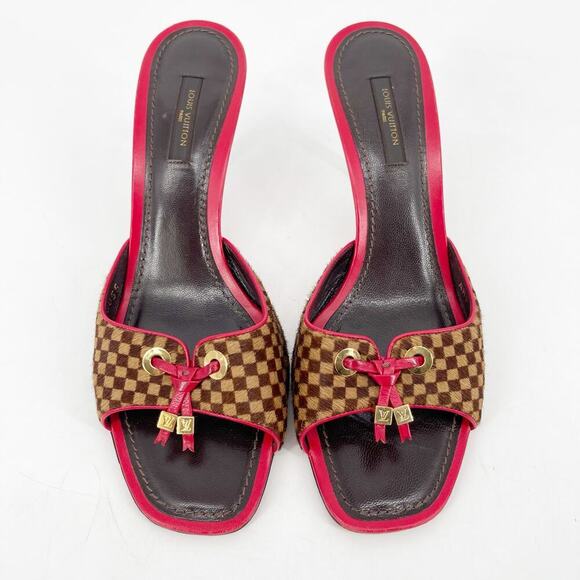 Louis Vuitton Vintage Tricolor Damier Calf Hair Bow Slide Sandals Mule EU 39.5 - Picture 7 of 14